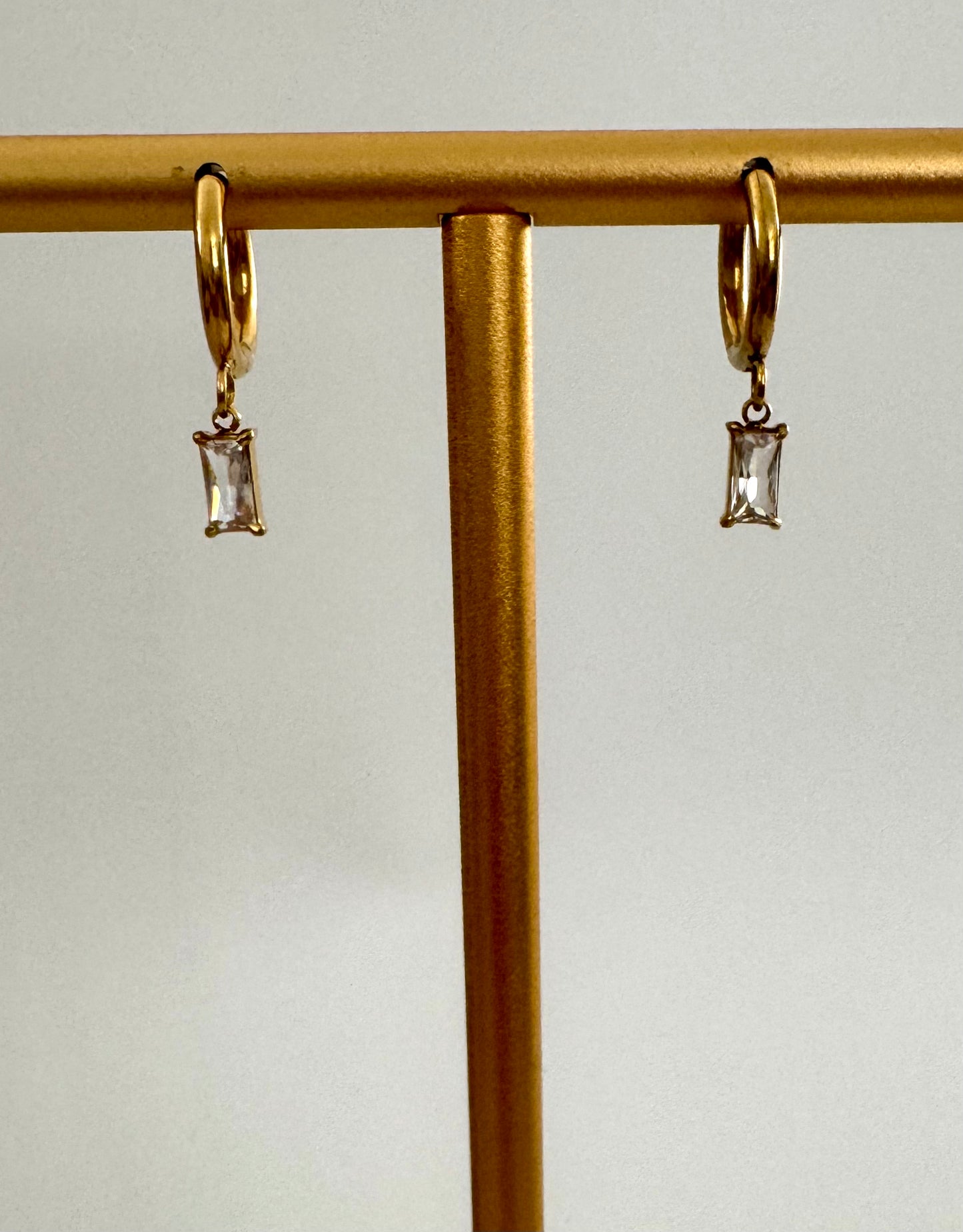 Iris CZ Baguette Drop Huggie Earrings