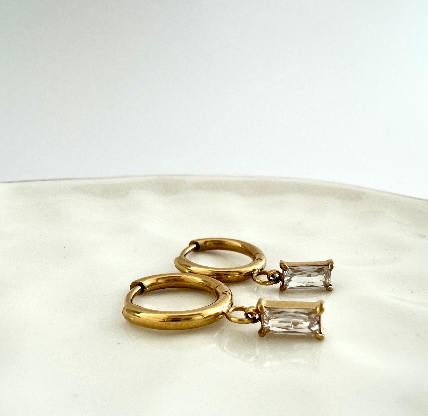 Iris CZ Baguette Drop Huggie Earrings